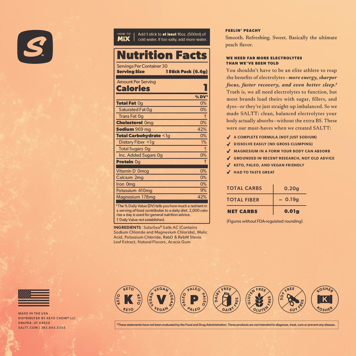 SALTT Electrolyte Packets - Clean Slate (30 Sticks) - Zero Sugar