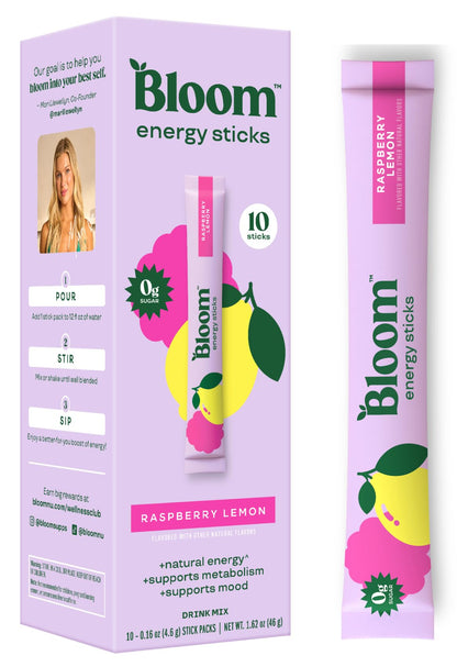 Bloom Nutrition Energy Drink Powder Packets, Strawberry Watermelon, 10 Ct | Sugar Free Drink Mix with L-Theanine, B Vitamins & Natural Caffeine, On the Go Powder Sticks for Natural Energy, 10 Calories