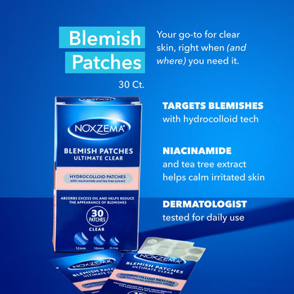 Noxzema Acne Treatment Bundle – Ultimate Clear Blemish Patches with Niacinamide and Tea Tree + Anti-Blemish Pads with 2% Salicylic Acid