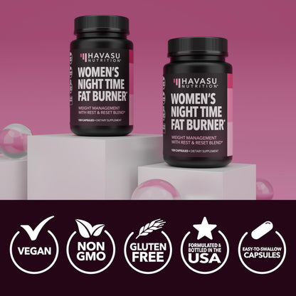 Night Time Fat Burner for Women, Belly Fat & Weight Loss Support, 60 Count | Appetite Suppressant and Overnight Metabolism Booster with Melatonin for Women, Vegan, Gluten Free, 60 Servings