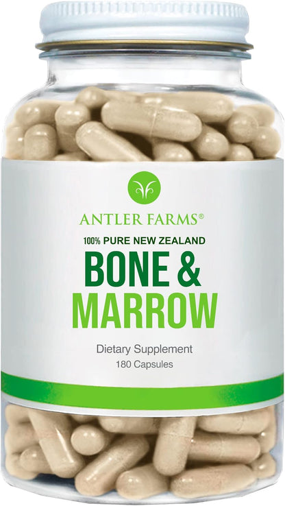 Antler Farms New Zealand Bone & Marrow - Grass Fed, 750mg, 180 Capsules | 100% Pure, Pasture Raised Whole Bone Extract, Healthy Essential Fats, Stem Cells, Collagen, Calcium, Phosphorus and Minerals