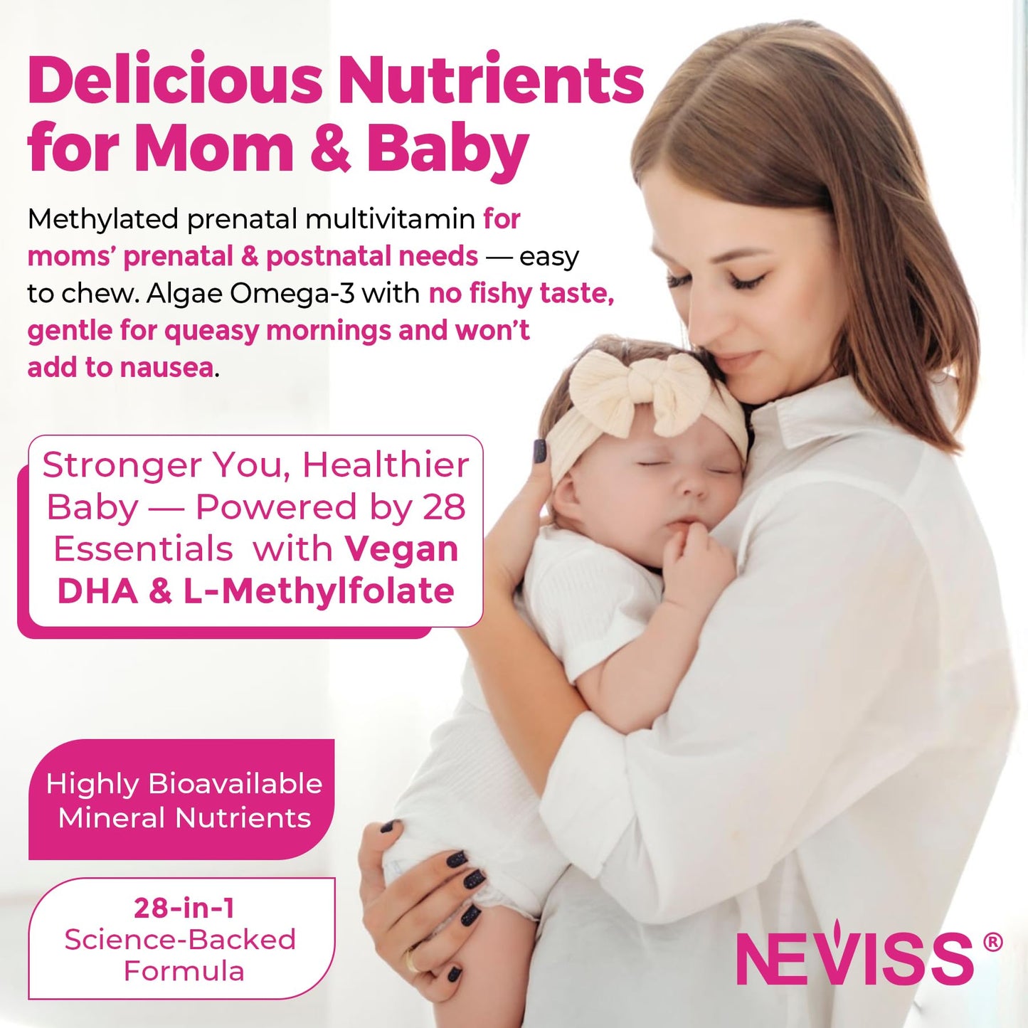 Prenatal Vitamins for Women Multivitamin Gummies w/ Methylfolate 1mg, Choline Omega-3(DHA+EPA) Iron, Postnatal Vitamins for Women Breastfeeding | Before,During & After Pregnancy,Sugar Free,Vegan,60Cts