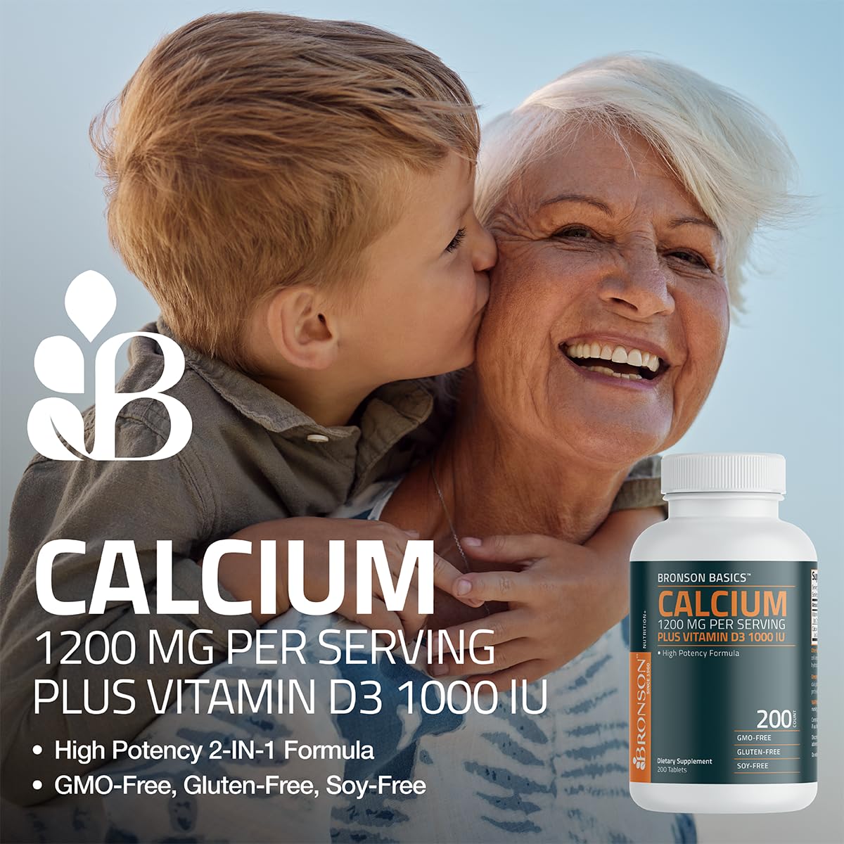 Bronson Calcium 1200 mg + Vitamin D3 1000 IU for Bone Health, 120 Tablets | High Potency Formula, Non-GMO, Gluten-Free & Soy-Free
