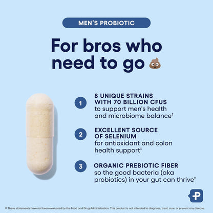 Physician's Choice Probiotics for Men - 70 Billion CFU - 8 Strains - w/Selenium & Organic Prebiotics - Supports Digestive Health, Microbiome, Colon, & Immune Health - Advanced Men's Probiotic - 30ct