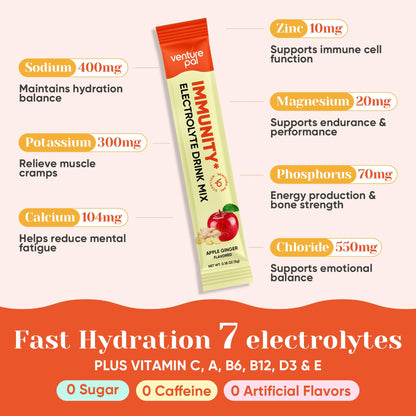 Venture Pal Sugar Free Hydration Packets+Immune-Liquid Daily IV Drink Mix | Electrolyte Powder with 7 Electrolytes & 6 Vitamins, Probiotics + Elderberry | Non-GMO, Keto Friendly, Vegan | 16 Sticks