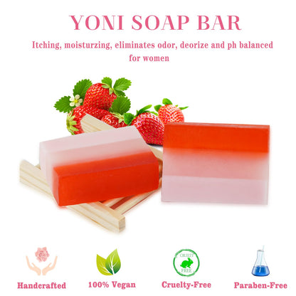 2Pcs Strawberry Yoni Bars and Yoni Oil Set for Feminine Wash, Yoni Wash for Cleanse Vaginal Balance PH