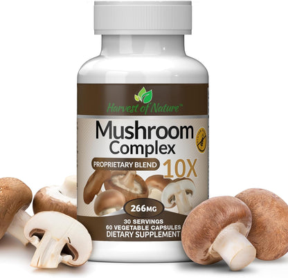 Mushroom Complex Supplement, 60 Capsules | Lion's Mane, Reishi, Turkey Tail, Shiitake, Brain Health & Memory Support For Adults