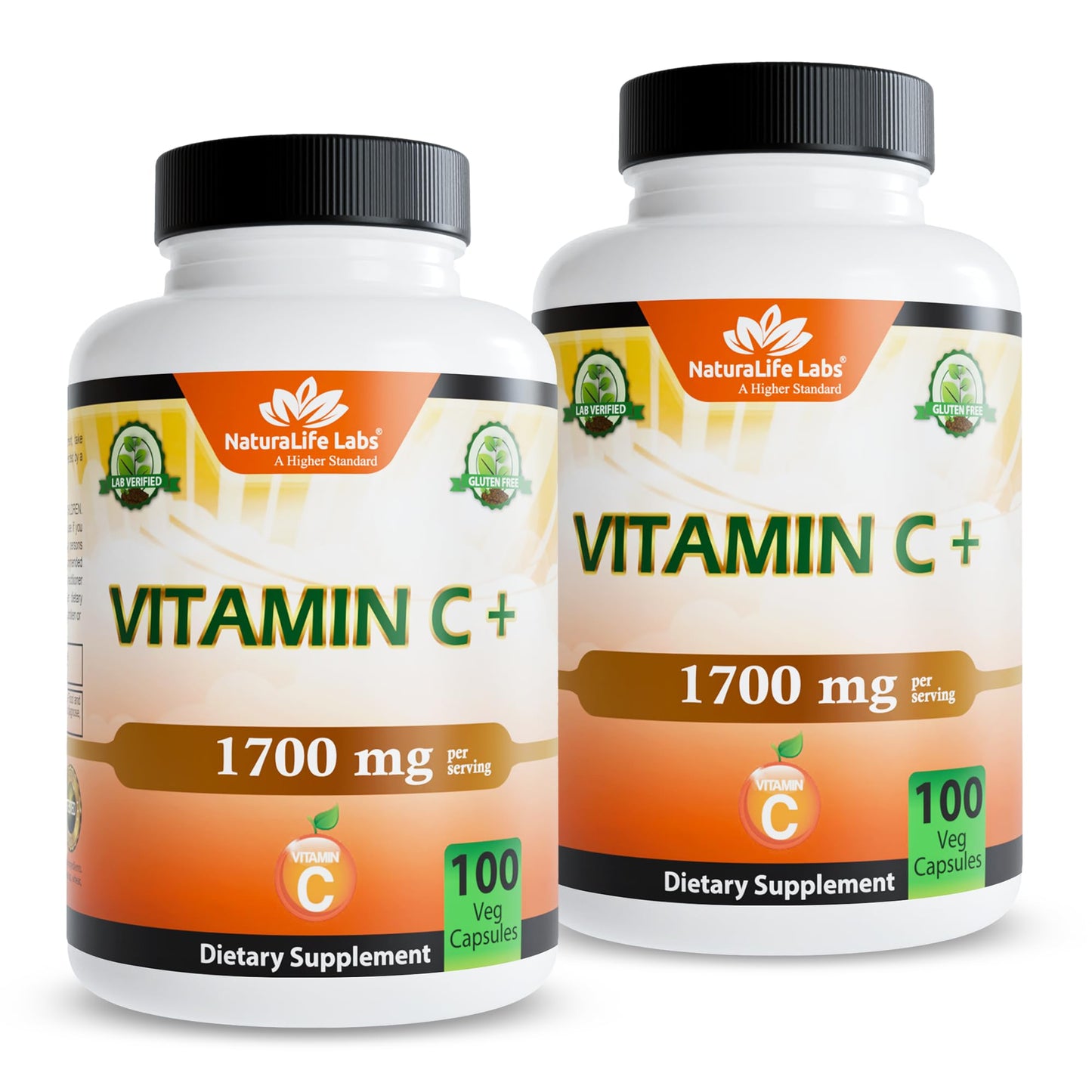 NaturaLife Labs Vitamin C with Vitamin D3, Zinc, Elderberry & Ginger Root – 1,700 mg per Serving – 100 Capsules, Vegan, Non-GMO, Gluten Free