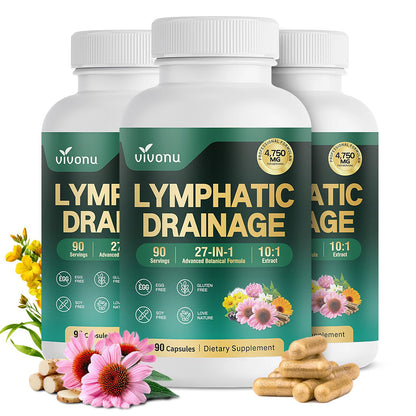 VivoNu 27-in-1 Liposome Lymphatic Drainage Supplements, 90 Day Supply with Echinacea, Chlorophyll, Dandelion, Burdock, Mullein Leaf Extract for Lungs, 10:1 Concentrated Technology, 90 Capsules