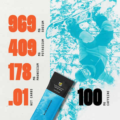 Keto Chow SALTT Electrolytes Powder Packets (Blue Slushies with 100mg Caffeine) 30 Stick Packs - Easy Dissolve, No Clumping - Essential Minerals - Hydration - Zero Sugar - Gluten Free, Vegan & Kosher