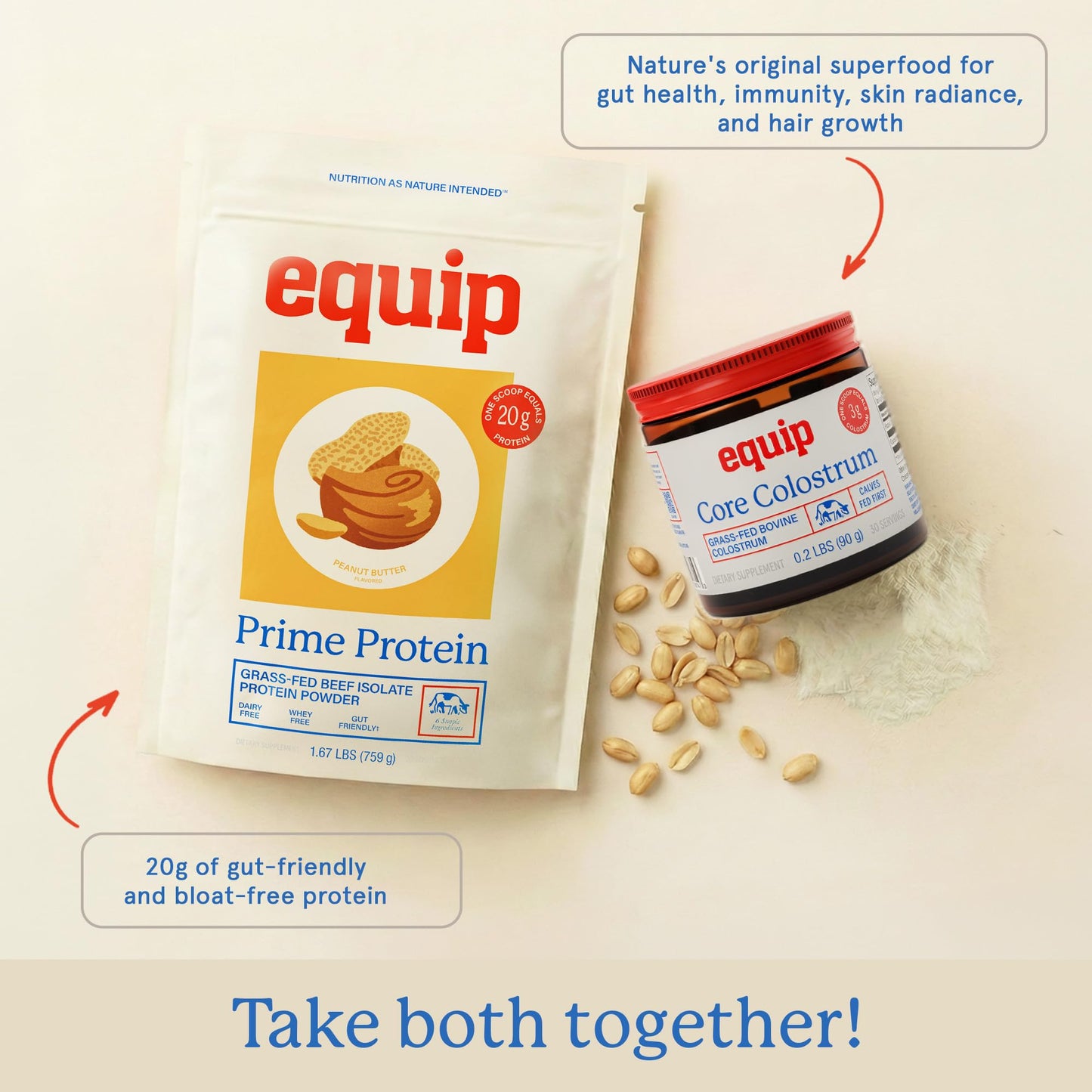 Equip Prime Chocolate Protein Powder - Gut-Friendly, No Sugar Protein Shake Powder with Grass-Fed Beef & Natural Collagen - Rich & Creamy Mix - 21g Per Serving - Whey & Dairy-Free (30 Scoops)
