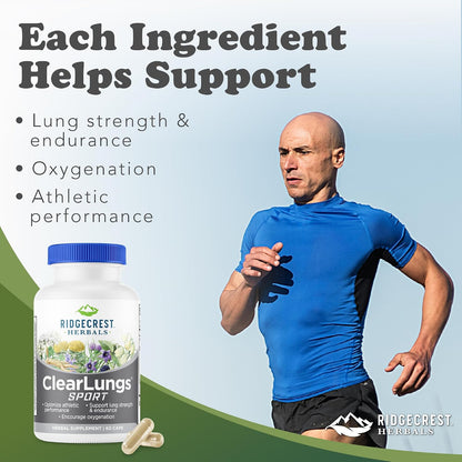 RidgeCrest Herbals ClearLungs Sport Oxygen and Lung Support 60 Ct | 30 Servings, Cordyceps, Rhodiola, Eleuthero, Natural Endurance, Stamina and Athletic Performance Support Formula