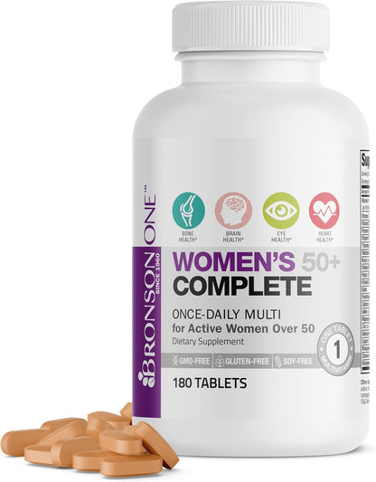 Bronson ONE Daily Women 50+ Complete Multivitamin Multimineral, 180 Tablets | Once-Daily, Targeted Nutrition For Active Women Over 50, Non-GMO, Gluten-Free, Soy-Free