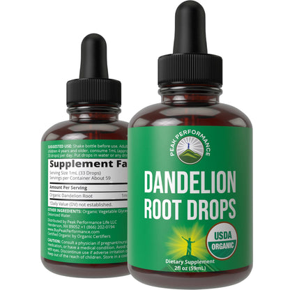 Dandelion Root Extract. USDA Organic Vegan Herbal Liquid Tincture Dandelions Supplement for Women and Men. Leaf Tonic for Immune, Liver, Gut Health. Zero Sugar, Gluten Free Supplements Not Capsules