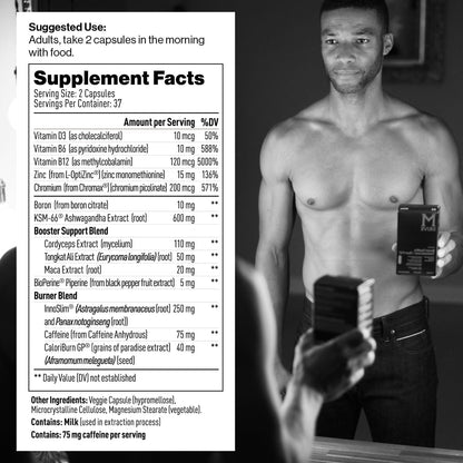 Mdrive Boost and Burn Testosterone Booster & Fat Burner for Men, 75ct | KSM-66 Ashwagandha; Chromax chromium; Thermogenic formula; Boosts energy & endurance; Supports lean muscle; 5 week supply