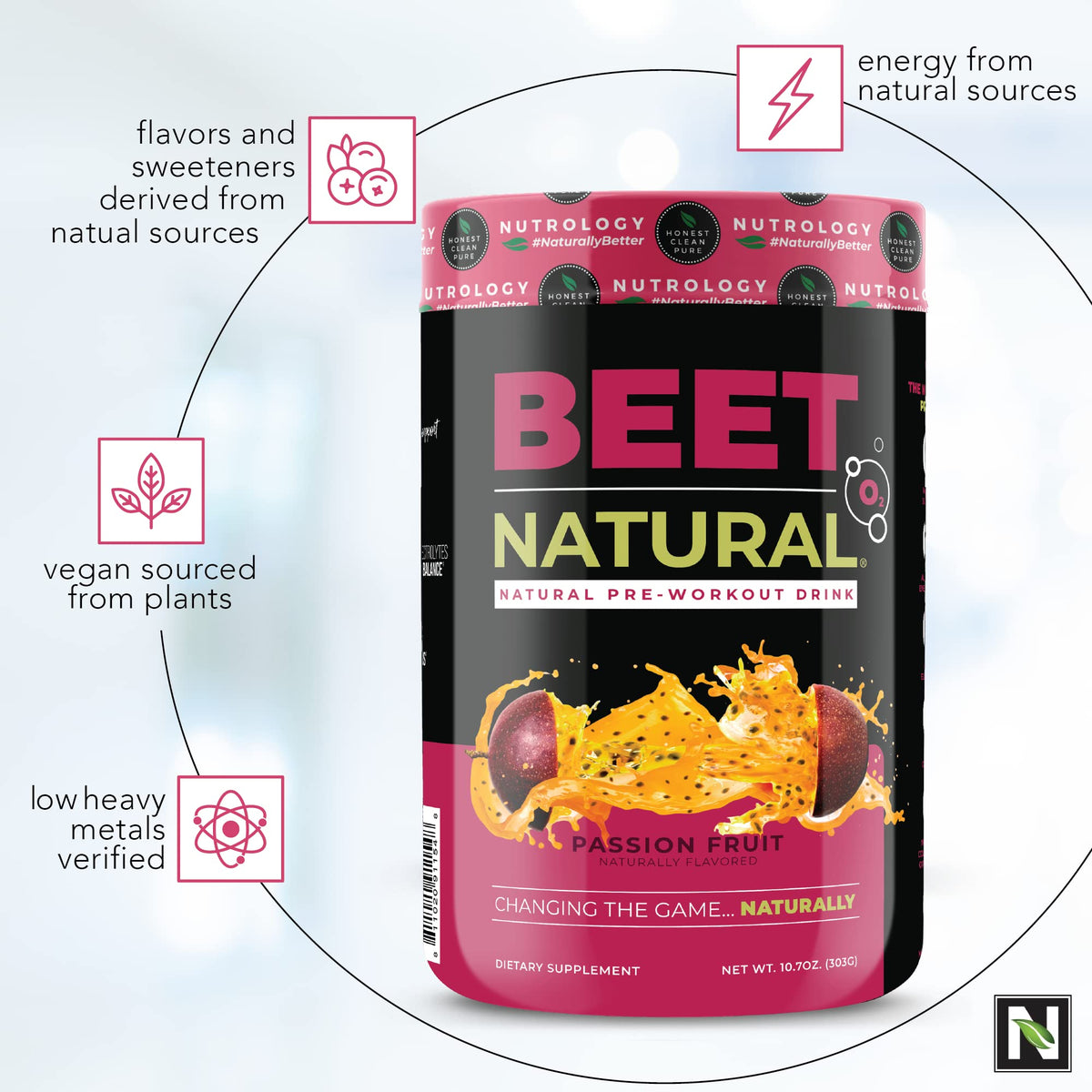 Nutrology Beet Natural O2, Pre Workout Powder, Energy, Endurance; Nitric Oxide Booster