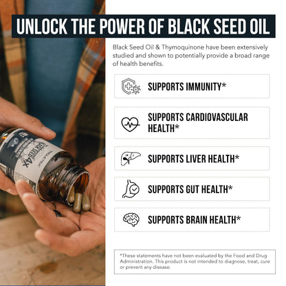 20% Thymoquinone Black Seed Oil Extract Capsules - TQ-Advanced 4X®: Potent Thymoquinone Concentration Available - 60:1 Concentrate from Nigella Sativa, Raw Form, Vegan, Glass Bottle (120 Capsules)