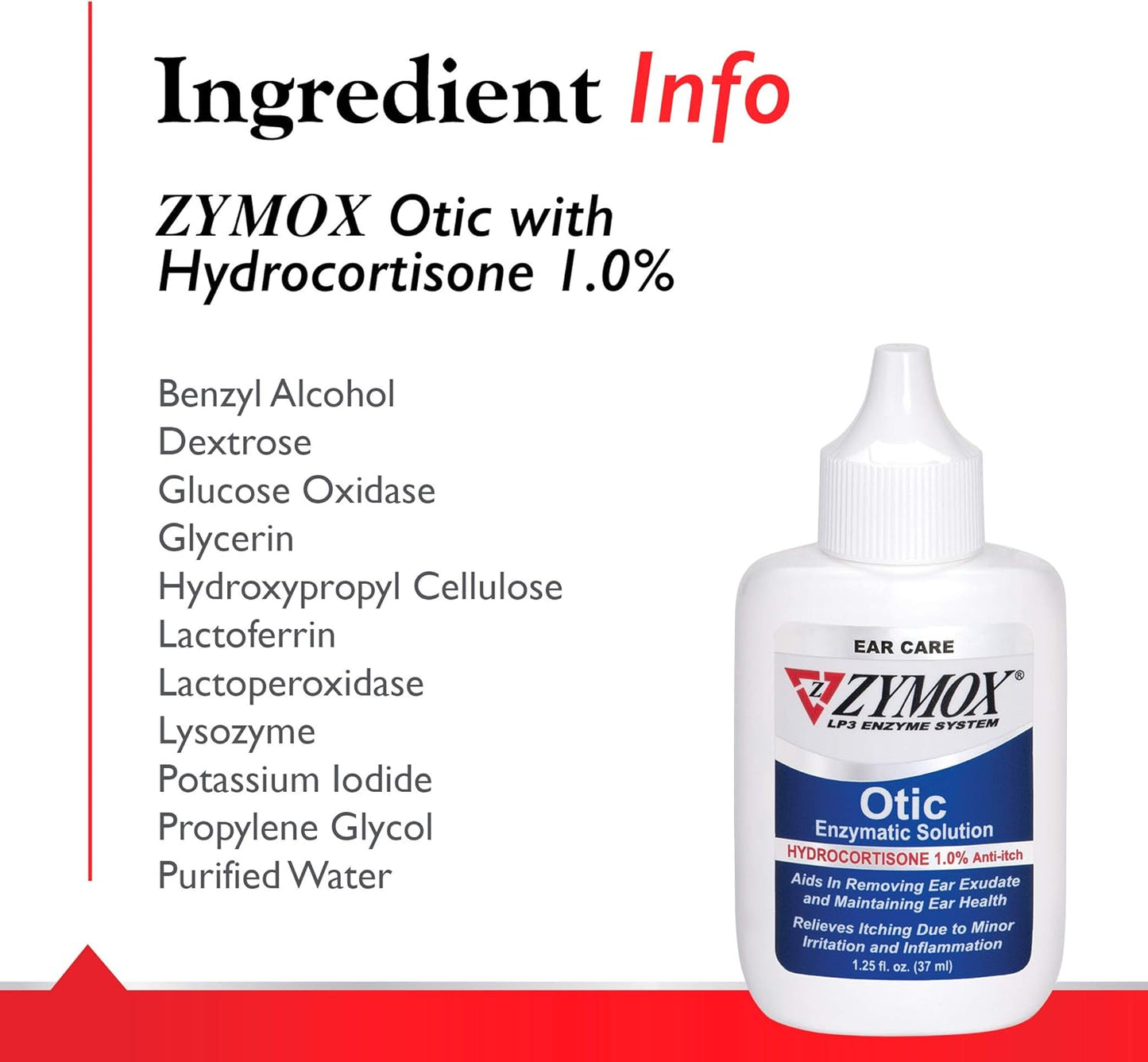 Zymox Otic Enzymatic Solution for Dogs and Cats to Soothe Ear Infections with 1% Hydrocortisone for Itch Relief, 1.25oz | with 1% Hydrocortisone for Itch Relief, 1.25oz