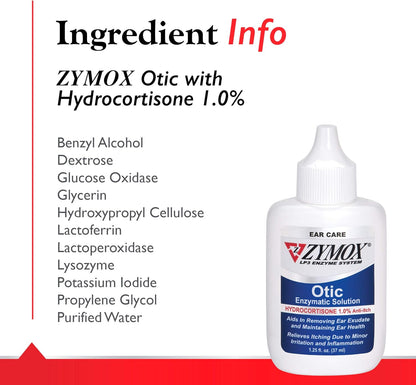 Zymox Otic Enzymatic Solution for Dogs and Cats to Soothe Ear Infections with 1% Hydrocortisone for Itch Relief, 1.25oz | with 1% Hydrocortisone for Itch Relief, 1.25oz