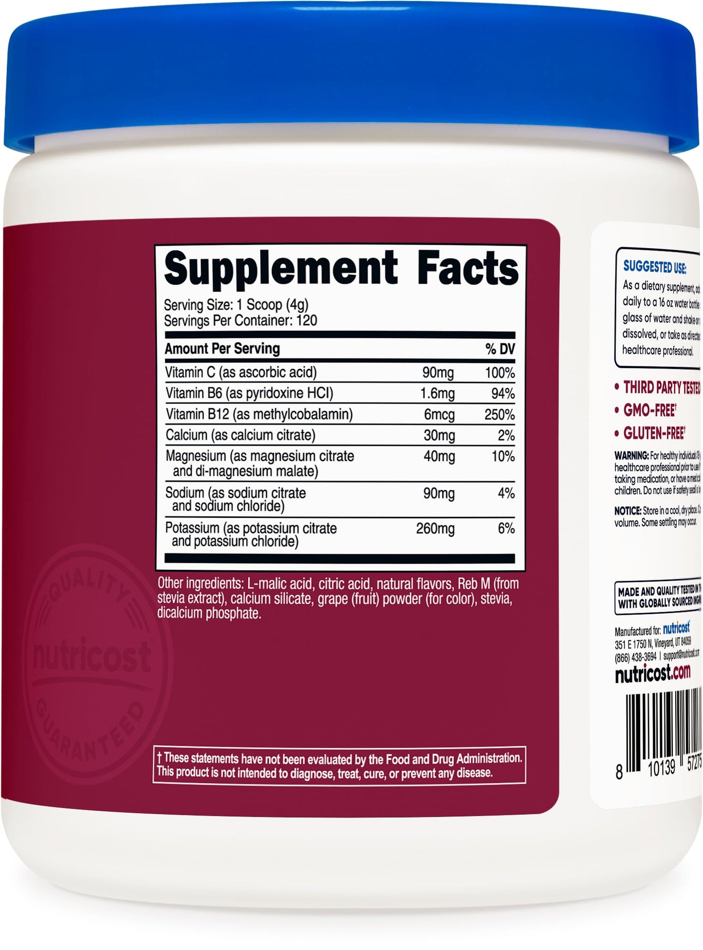 Nutricost Electrolyte Complex Powder (120 Servings, Fruit Punch) | Hydration Supplement Drink Mix with Vitamins and Minerals