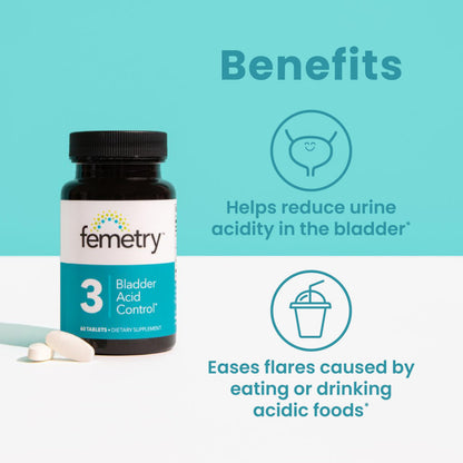 LifeSeasons Femetry Bladder Acid Control - Support for Interstitial Cystitis - Reduce Urine Acidity in The Bladder - Eases Flares Caused by Eating or Drinking Acidic Foods - 60 Tablets