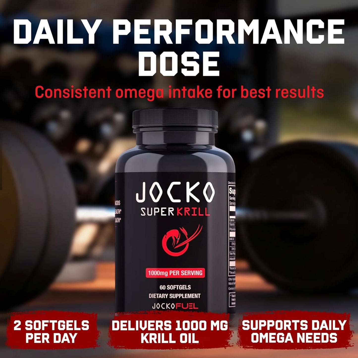 Jocko Fuel Antarctic Krill Oil Omega 3 Fatty Acid Supplements DHA & EPA - 1000mg Softgels - Supports Joints, Mobility & Mental Function (60 Softgels)