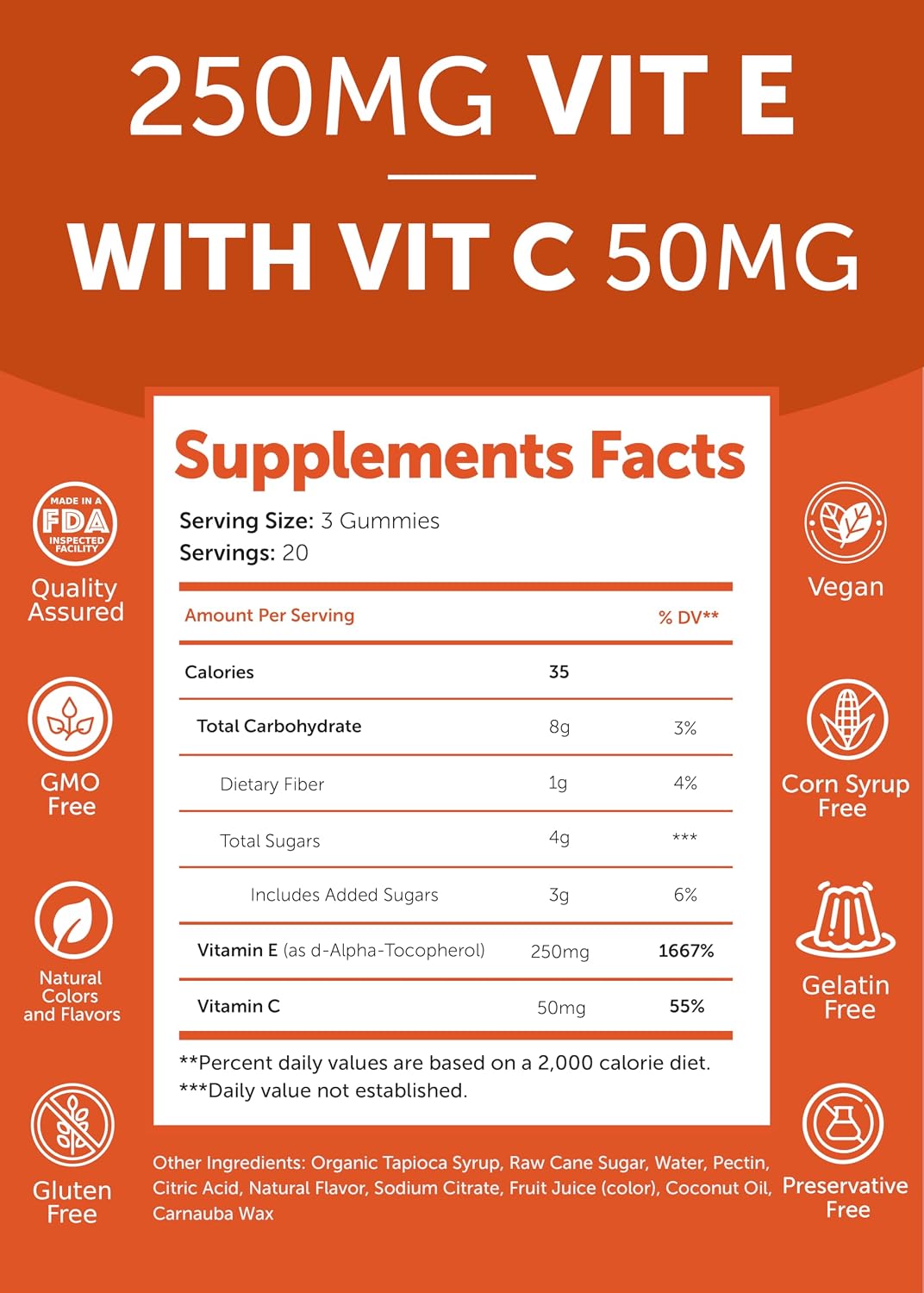 Lunakai USA Made Vitamin E 400 IU Gummies with Vitamin C 50mg, for Eye, Immune & Skin Support - d-Alpha-Tocopherol for Adults, Women & Men, Non-GMO Vegan, 60 Daily VIT E Gummies