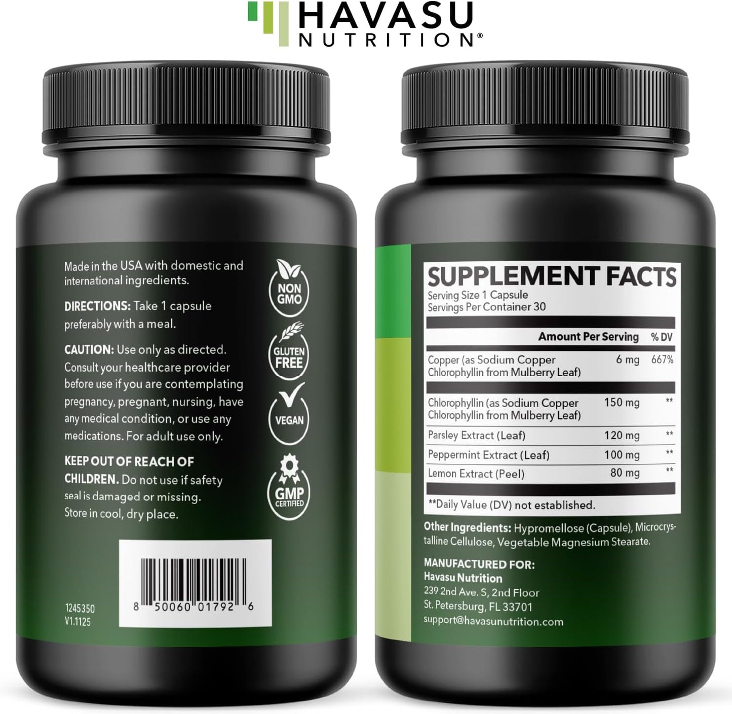 Chlorophyll Pills for Internal Cleanse & Balance, 30 Count, Internal Detox | Skin Health and Body Deodorizing Supplement with Parsley Peppermint & Lemon Extract, Vegan Non-GMO Chlorophyll Capsules