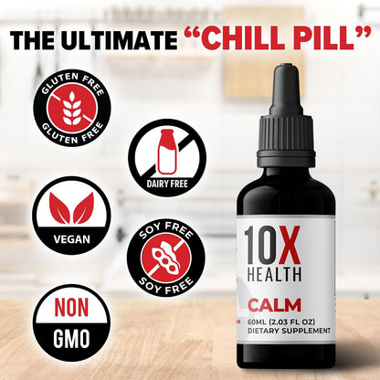 10X Health Calm Drops - 100mg, 2.03 Fl Oz | Gaba Supplements: 100mg L-Theanine, Calm & Stress Support, Natural Flavor, 2.03 Fl Oz
