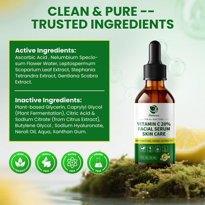 Lukaree Vitamin C Serum for Face, Dark Spots, Fine Lines & Support Collagen | Vitamin C Serum 20% Brightening Face Serum with Sodium Hyaluronate - All Skin Types, Plus Vit C Caps, 1 Fl Oz + 60 Caps