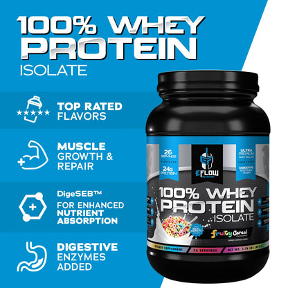 eFlow Nutrition 100% Whey Protein Isolate - Gluten & Lactose-Free Digestive Enzymes