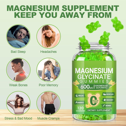 Magnesium Glycinate Gummies 600mg, Sugar Free Magnesium Gummies for Adults