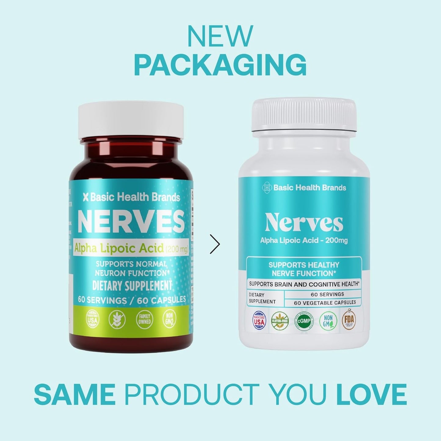 Basic Brands Nerves Alpha Lipoic Acid, 200 mg 1 Pack | Antioxidant, Immune Support, Eye Health Support, Heart Health Support, Nerve Health