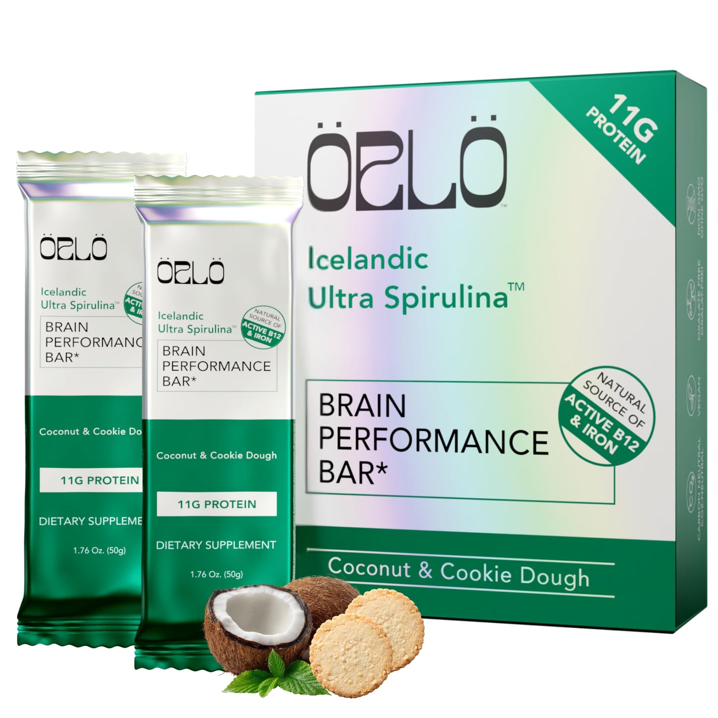 ORLO BRAIN PERFORMANCE BAR – Vegan Protein Bars for Brain & Energy Support – Focus & Memory, Pre & Post Workout Recovery – Gluten Free Snack with L-Theanine, Lions Mane, Spirulina & More (12 Bars)