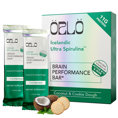 ORLO BRAIN PERFORMANCE BAR – Vegan Protein Bars for Brain & Energy Support – Focus & Memory, Pre & Post Workout Recovery – Gluten Free Snack with L-Theanine, Lions Mane, Spirulina & More (12 Bars)