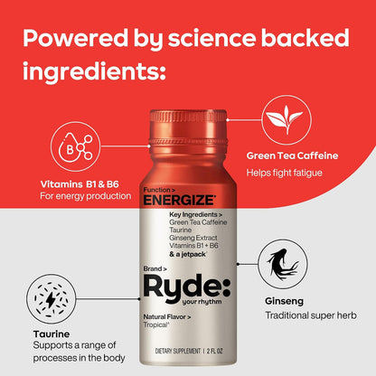 RYDE Shots Variety Pack Energy, Focus & Relax| Essential B Vitamins and Caffeine Zero Calories, Zero Sugar - Try Them All (Pack of 24)