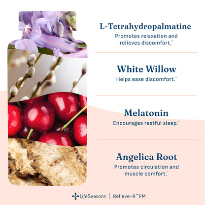 LifeSeasons Relieve-R PM - Eases Nighttime Aches & Discomfort - Relaxes Muscles - Calms The Nervous System - Supports Natural Sleep Cycles & Non Habit Forming - 46 Capsules