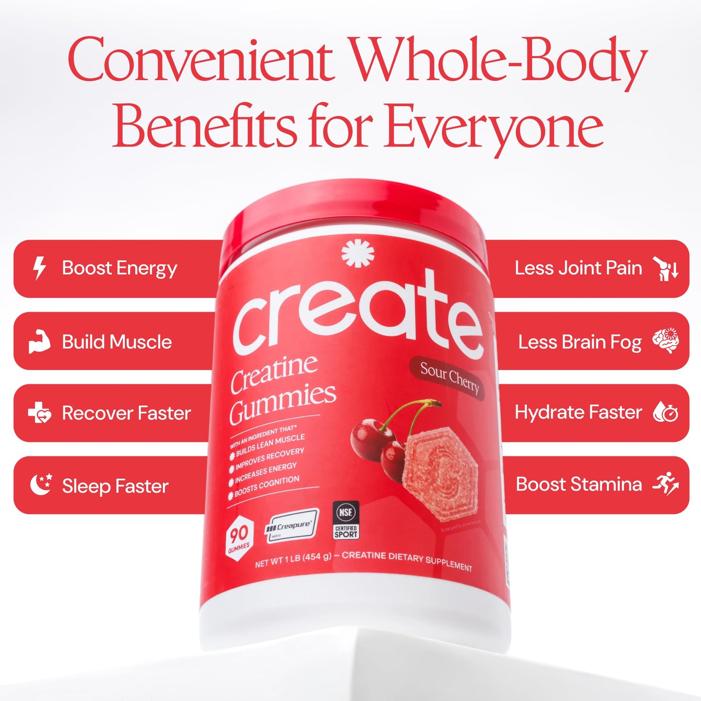 Create Creatine Monohydrate Gummies for Men & Women, Boost Focus, Strength, and Endurance, Anti-Melting Formula, Vegan, Gluten-Free, Non-GMO, 1.5g of Creatine per Gummy (Orange)