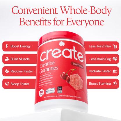 Create Creatine Monohydrate Gummies for Men & Women, Boost Focus, Strength, and Endurance, Anti-Melting Formula, Vegan, Gluten-Free, Non-GMO, 1.5g of Creatine per Gummy (Orange)
