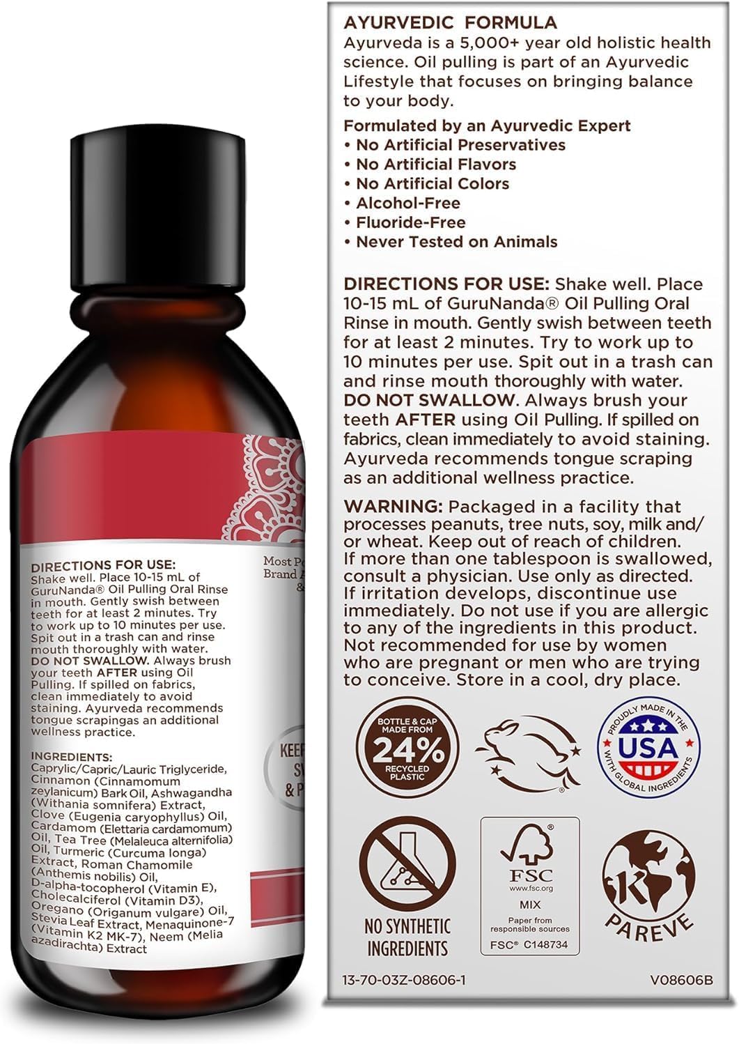 GuruNanda Cinnamon Oil Pulling Mouthwash with Neem & Ashwagandha, 16oz