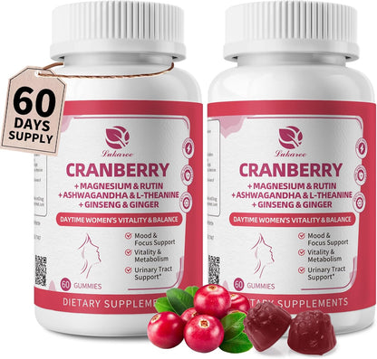 2 Pack Cranberry Gummies -Urinary Tract Health and Kidney Cleanse | High Absorption Formula with Ashwagandha, Selenium 363% DV, Ginseng&VB for Daily Antioxidant &Vitality Support-120 Gummies