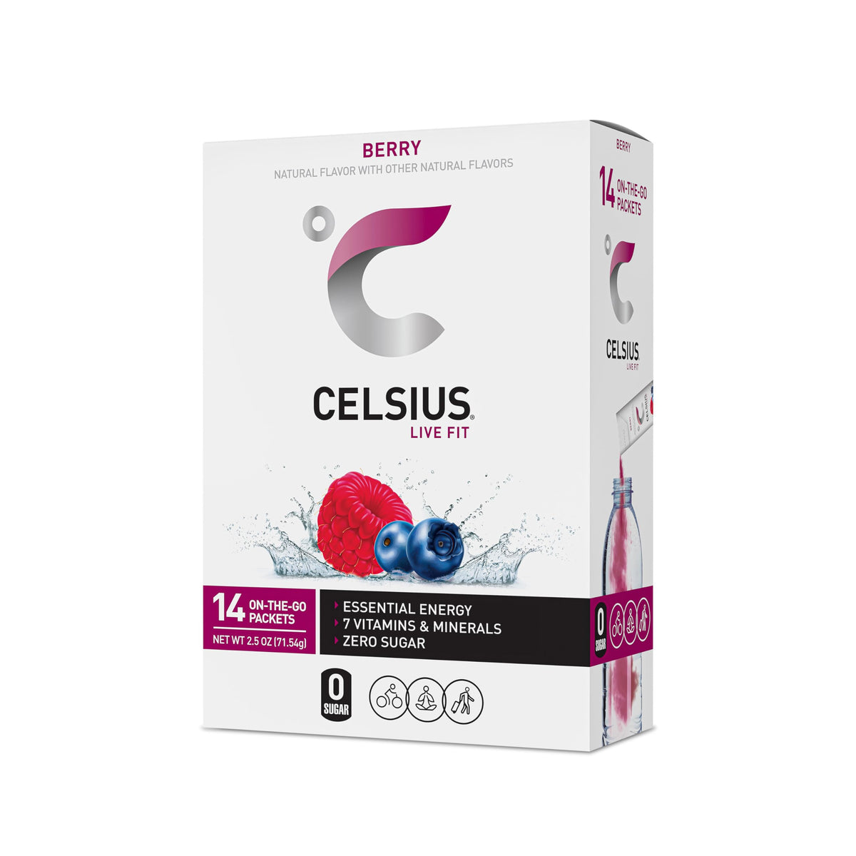 CELSIUS On-the-Go Powder Stick Packs, Zero Sugar (14 Sticks per Pack), Berry, 2.5 Ounce