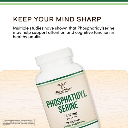 PhosphatidylSerine Supplement 300mg Per Serving, 120 Capsules (Phosphatidyl Serine Complex) by Double Wood