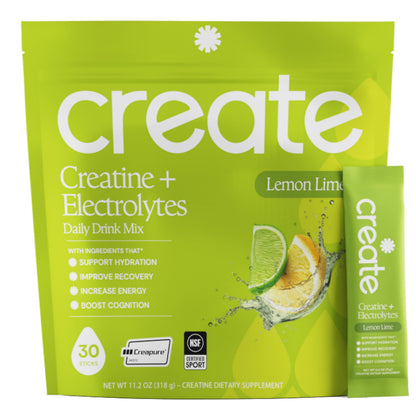 Create Creatine + Electrolytes – Energy & Strength – Variety Pack | NSF Certified for Sport – Daily Hydration Mix, 30 Sugar-Free Stick Packs with 1000mg Taurine, Supports Recovery & Endurance