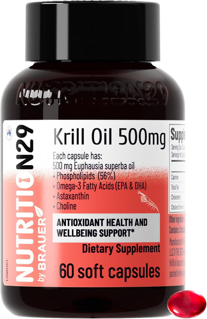 N29 Antarctic Krill Oil 500mg,60 softgels,Omega 3 Supplements with EPA,DHA | Astaxanthin,Phospholipid for Heart Brain Joint Skin Support,No Fishy Burps,Non-GMO, Gluten-Free