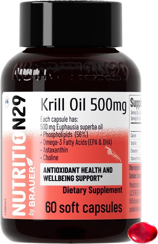 N29 Antarctic Krill Oil 500mg,60 softgels,Omega 3 Supplements with EPA,DHA | Astaxanthin,Phospholipid for Heart Brain Joint Skin Support,No Fishy Burps,Non-GMO, Gluten-Free