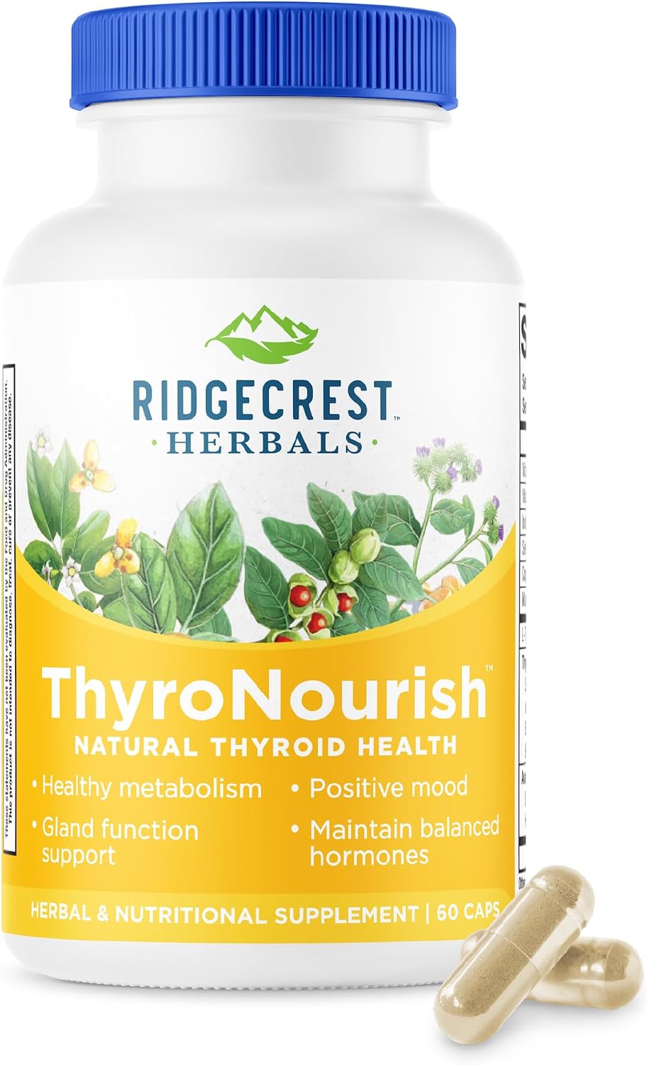 RidgeCrest Herbals ThyroNourish Thyroid and Metabolism Support 60 Ct | 30 Servings, Ashwagandha, L-Tyrosine, Iodine, Copper, Kelp, Natural Energy and Sleep Wellness, Daily Herbal Formula