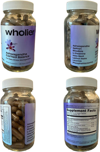 wholier Cortisol Supplement, Ashwagandha, Rhodiola & Saffron, 60 Capsules