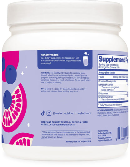 Wellah Creatine for Women - Creatine Monohydrate with Dandelion & Cranberry Extract (50 Servings, Strawberry Lemonade) | Creatine Monohydrate with Dandelion & Cranberry Extract