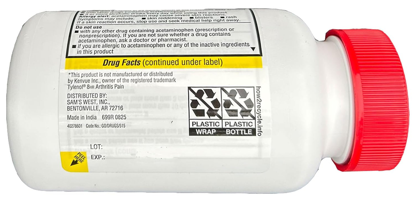 Compare to Tylenol Arthritis Pain Active Ingredient. - Member's Mark - Arthritis Pain Reliever, Extended Release, Acetaminophen 650 mg, 400 CapletsQ
